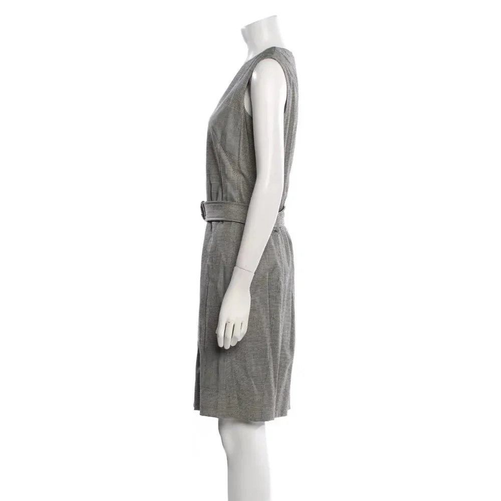 AKRIS PUNTO Women's Belted Prince of Wales Dress Size 6 Gray Houndstooth Plaid